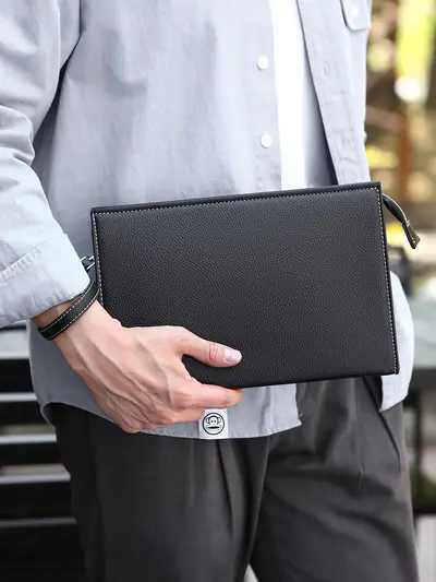 Men's Soft Leather Clutch Bag, Envelope Style Business Handbag - 3