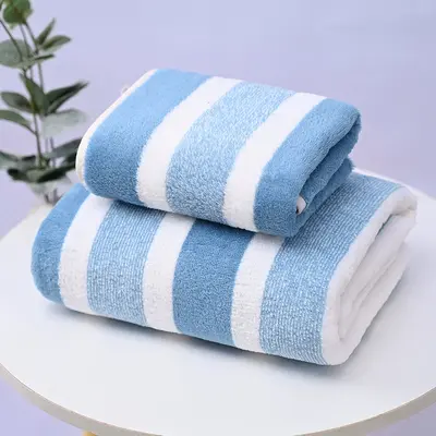 跨境条纹珊瑚绒毛巾大浴巾方巾8件套装柔软吸水宽条洗脸毛巾towel - 7
