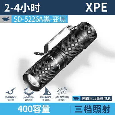 Smile Shark Aluminum Alloy Mini Flashlight, Telescopic Focus, Pen Clip