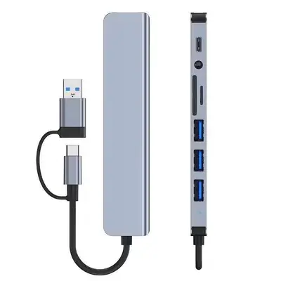 Cross-border USB 3.0 HUB dual-end 8-in-1 multifunctional card reader type docking station hub splitter