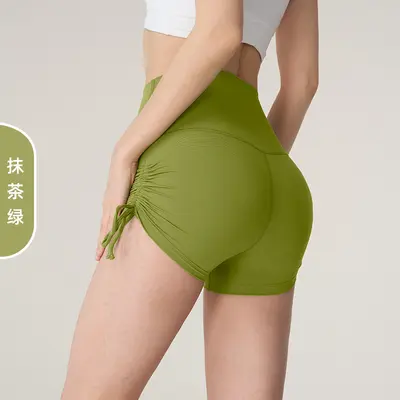 Nahtlose Yoga-Shorts mit Raffung, hohe Taille, Einheitsgröße - 6