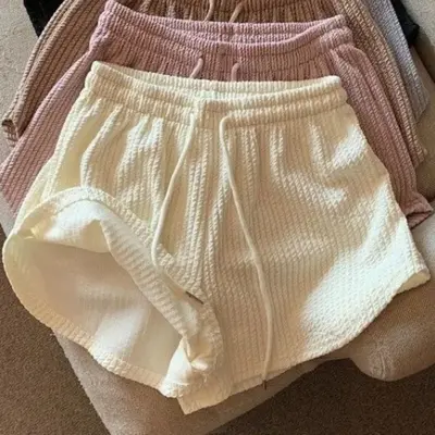 Women's Waffle Shorts, High Waist, Plus Size, Loose Fit - 10