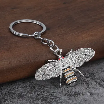 Alloy Rhinestone Bee Keychain for Bags and Car Keys