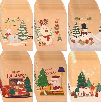 Weihnachts-Kraftpapiertüte mit Weihnachtsmann- und Baummotiv