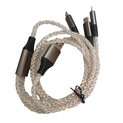RGB 1-to-3 Data Cable Car-mounted LED Gradient Light Applicable Android Apple Huawei Type-C 3-in-1 Fast Charging Cable