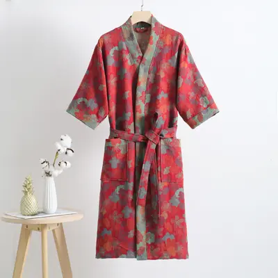 Pure cotton double-layer gauze bathrobe type A spring and summer thin pajama home clothing nightgown couple style absorbent quick-drying bathrobe - 12