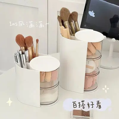 Powder puff desktop storage box rotating lid dustproof - 9