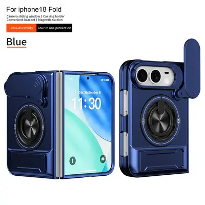 Suitable for iPhone 18 Duo Foldable Phone Case 360-Degree Rotating Magnetic Invisible Stand Sliding Window Case