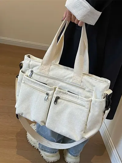 Large Capacity Corduroy Women's Crossbody Bag, Simple Design, Commuting Travel - 6