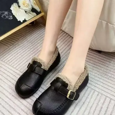 Damen-Baumwollschuhe mit dicker Sohle, Lammfell-Futter, rutschfest - 7