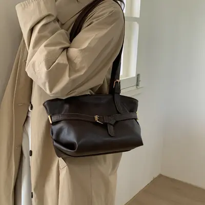 Kadın Tote Çanta, Retro Sade Tasarım, Kişisel Tek Omuz Çantası - 4