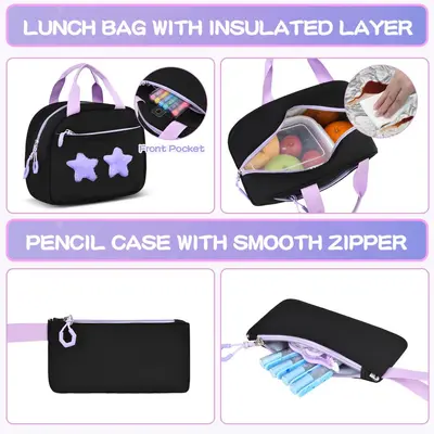 Waterproof Girls' School Backpack Set of 3, Large Capacity - 4