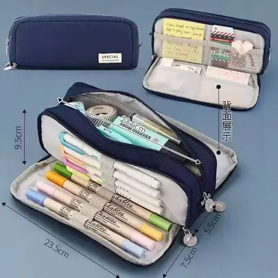 Large-Capacity Oxford Cloth Pencil Case, Double Zip, Korean Style - 8