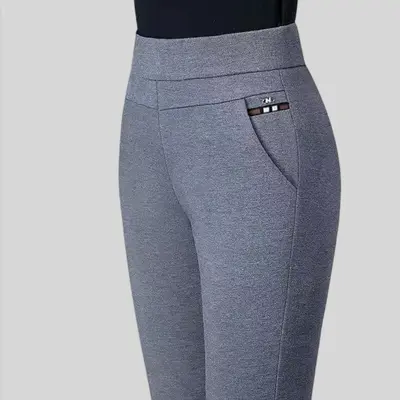 Elastic High-Waist Grey Women's Harem Pants, Stretch and Casual
