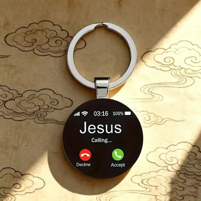 Cross-border Hot Seller Phone Incoming Call Screen Pattern Alloy Glass Keychain Accessory