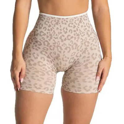 TEVEO Leopar Desenli Kadın Yoga Şortu, Yüksek Bel, Kalça Kaldırıcı - 6