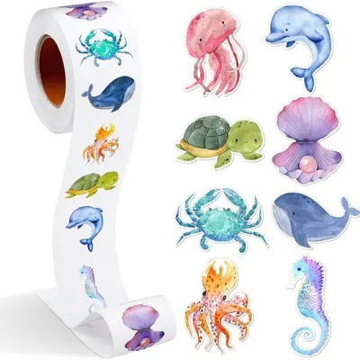 Dinosaur and Ocean Animal Shaped Sticker Roll, Decorative Gift Box