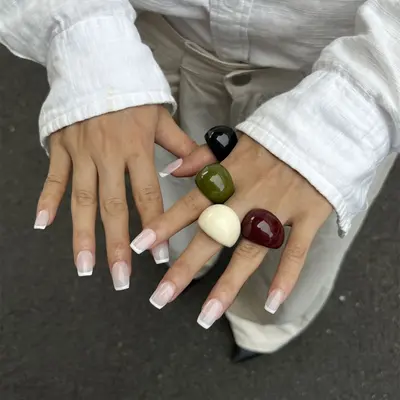 European and American cross-border transparent colored resin ring niche retro stacked curved wide finger ring - 4