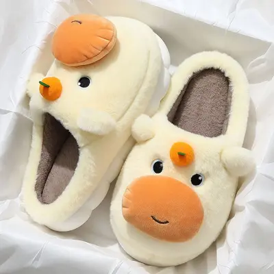 Capybara Cotton Slippers for Women, Winter, Non-Slip, Closed-Toe