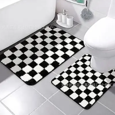 Faux Cashmere Bathroom Toilet Mat Set of 2, Anti-Slip, Minimalist