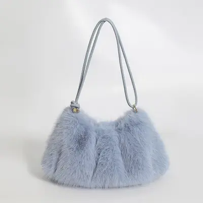 Damen-Achseltasche aus Kunstkaninchenfell - 10