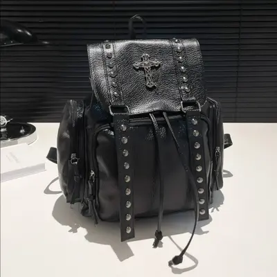 Soft PU Leather Backpack, Large Capacity, Cross Rivet Design - 1