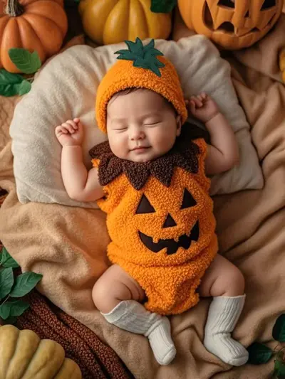 Halloween bebek kostümü, kolsuz balkabağı tulum ve şapka