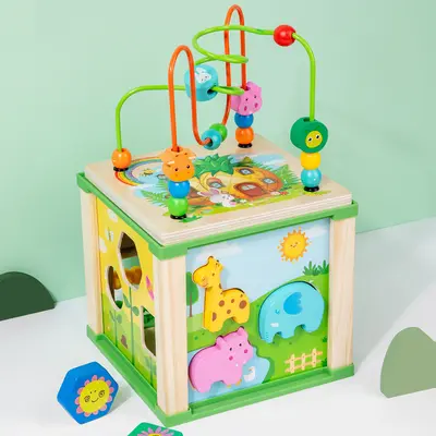 Sechsseitiges Perlen-Labyrinth Lernspielzeug, multifunktionale Spielbox für Babys