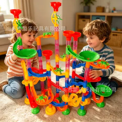 Ball Track Building Block Toy for Kids, Marble Run Pipe and Slide Set - 4