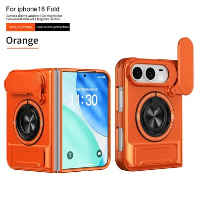 Suitable for iPhone 18 Duo Foldable Phone Case 360-Degree Rotating Magnetic Invisible Stand Sliding Window Case