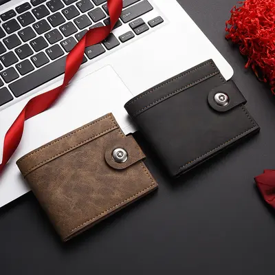 Men's Short Wallet with Button Closure and Multiple Card Slots - 3