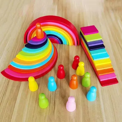 Ahşap Kutulu Geometrik Gökkuşağı Blok Seti Çocuk Eğitici Oyuncak - 8