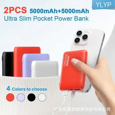 YLYP 2'li set ultra ince 5000mAh mini cep powerbank, taşınabilir şarj cihazı