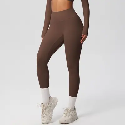 Solid Color Long-Sleeve Slim-Fit Fitness Pants Set, Skin-Friendly and Breathable - 7