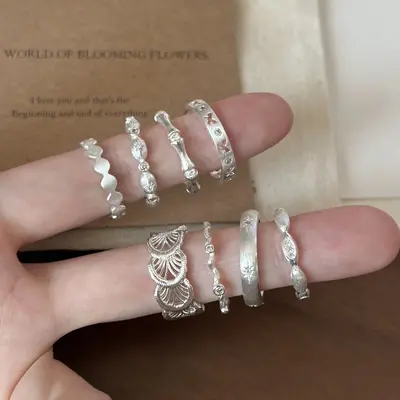 S925 Sterling Silver Lace Pattern Open Ring Women - 1