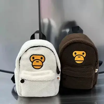 Plush Monkey Design Student Backpack, Large Capacity