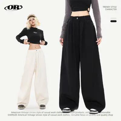 OREETA丨Japon Tarzı Bol Paça Pantolon Kadın Gevşek Spor Street Dance Pantolon Siyah Marka Bol Paça Rahat Pantolon Erkek