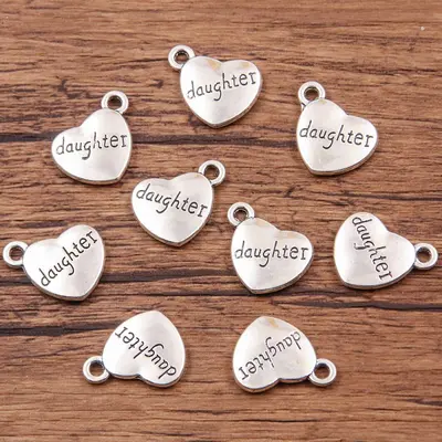 Antique Silver Heart Pendant Charms, Geometric Letters, Angel Wings and Flowers - 12