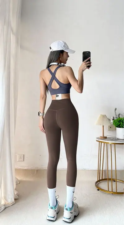 Yogahose ohne Scheuernaht, hohe Taille, mit Taschen, Po-Lifting, Damen Herbstmodell - 11