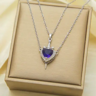 Popular single arrow heart pendant in Europe and America Valentine's Day red zirconium love sword pendant titanium steel bridge bone chain cross-border jewelry - 11