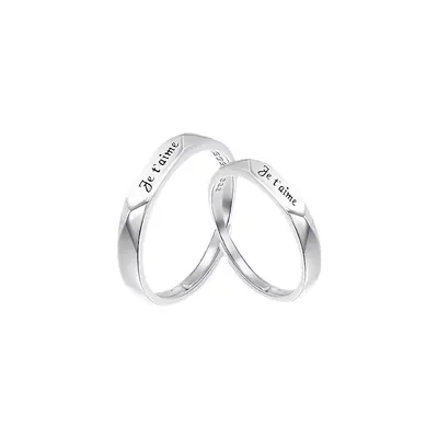 S999 Pure Silver Couple Rings Adjustable Pair