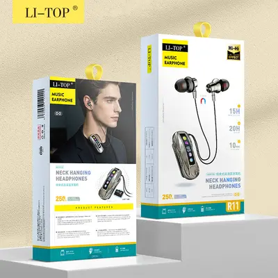 Digitale Sport-Lauf-Kabellose Ohrhörer mit Nackenbügel und Doppelohren - Stereo In-Ear Bluetooth Nackenband-Kopfhörer