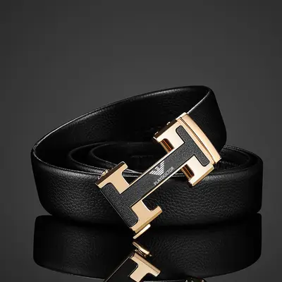 Men's belt with simple alloy automatic buckle, suitable for young and middle-aged men, versatile for business attire and trousers, fashionable men's belt. - 7