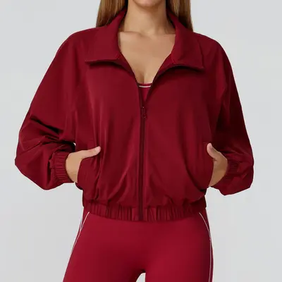 Damen-Sportjacke mit Reißverschluss, kurz, locker, Langarm - 12