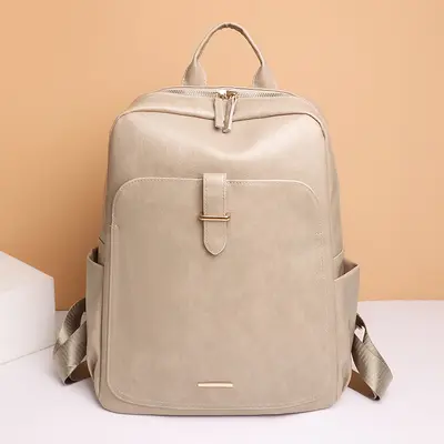 Women's Backpack, Soft PU Leather, Solid Color, Large Capacity - 4