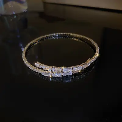 Zircon ribbon open bangle bracelet - 9