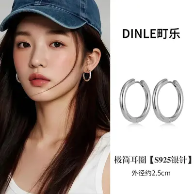 s925纯银针简约素圈耳环圈圈2025新款爆款气质大气圆圈耳圈防过敏 - 8