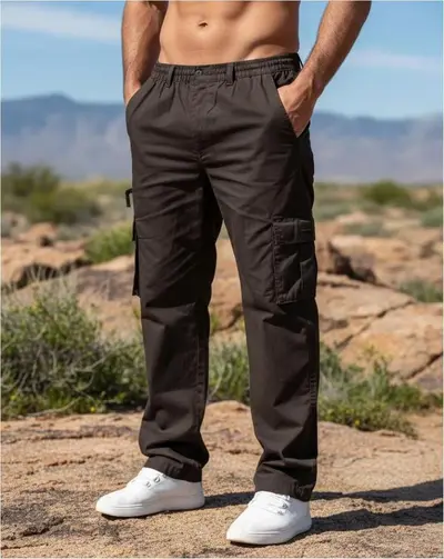 Herren Freizeithose mit mehreren Taschen, lockerer gerader Schnitt, Cargohose - 11