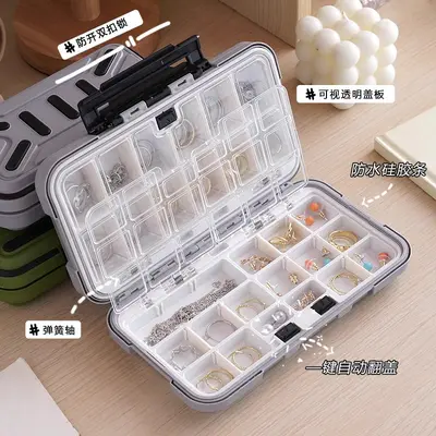 新款首饰收纳盒塑料翻盖可拆卸内格饰品盒大容量项链耳环首饰盒 - 5