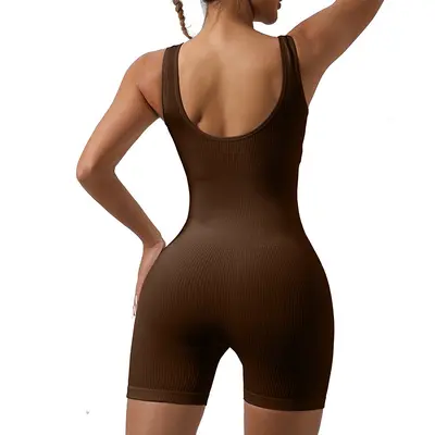 Nahtloser Rippstruktur-Jumpsuit, elastisch, Fitness-Bodysuit - 8